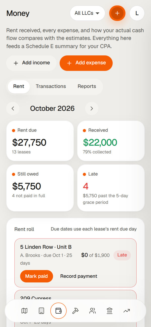 The rent roll on a phone