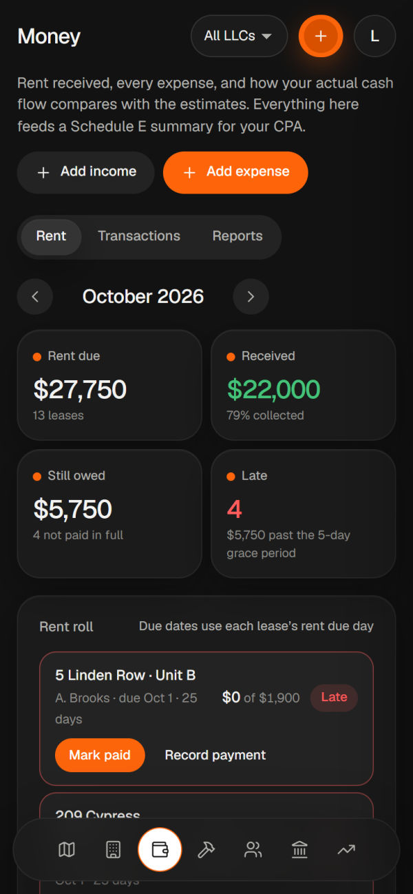 The same rent roll on a phone